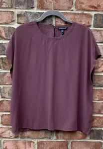 NWT EILEEN FISHER FIG SILK GEORGETTE CREW NECK TOP $228 L - Picture 1 of 5