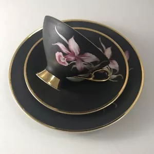 Kunst Hummendorf Kronach Fritz Popp copa negra y dorada, platillo y trío de platos Alemania - Imagen 1 de 12