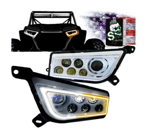 White RZR LED Headlight Halo Turn Signal Kit Street Legal Dual Color Switchback - Picture 1 of 7