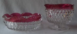 INDIANA DIAMOND POINT RUBY FLASHING CRYSTAL SAUCE, GRAVY, MAYO BOWLS SET - Picture 1 of 7