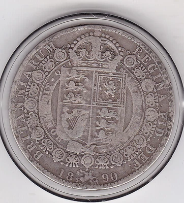 1890   Queen   Victoria  Half  Crown  (2/6)  Silver  (92.5%)  Coin - Image 1 of 2