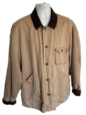 VTG Banana Republic Stable/Barn Jacket Men’s L Khaki Leather Collar Working Man - Image 1 of 4