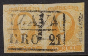 MEXICO HIDALGO ISSUE 1856 / UN REAL ORANGE (PAIR) ORIZAVA DISTRICT - Picture 1 of 3