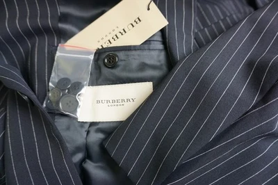 Traje Chaqueta Pantalón Burberry London Mezcla Lana Negro Rayas 2 Piezas 40R 50EU NUEVO Foto 1 de 4