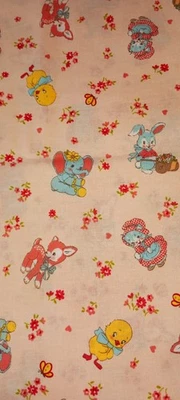 Старая новая коллекция ткани 30-е от LECIEN — розовая с винтажными детенышами животных - Изображение 1 из 4