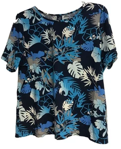 Swimsuits For All Women's 14 16 Nylon Shirt Blue Short Sleeve Tropical Beachwear - Picture 1 of 10
