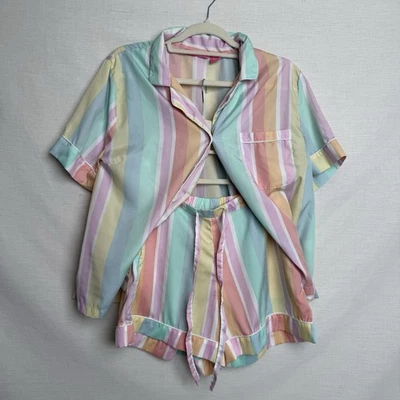 Isaac Mizrahi Sleepwear Pastel Rainbow Stripe Pajama Set – Size L - Image 1 of 4