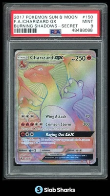 2017 POKEMON SM BURNING SHADOWS #150/147 CHARIZARD GX FULL ART SECRET RARE PSA 9 - Image 1 of 4