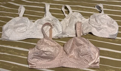3 PLAYTEX satin FLORAL WIRELESS BRA LOT retro full white beige 42DD - Image 1 of 4