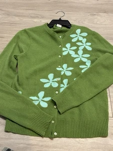 J Crew Cardigan Maglione Donna M Stampa Floreale Verde Teal Preppy Primavera Pasqua - Foto 1 di 10