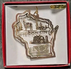 CHRISTMAS - NATIONAL TREASURES WISCONSIN ORNAMENT 24KT GOLD OVER BRASS - Picture 1 of 4