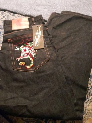 NWT Ed Hardy Mens Baggy Jeans Sz 34 Lot 2007 By Christian Audigier - Image 1 of 4