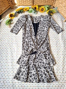 Vestido Vintage Clásico Cintura Caída Blanco Negro Talla 14 Pequeño Años 80 Abuela RETRO - Imagen 1 de 6