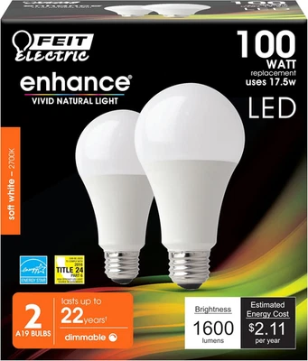 A19 LED Light Bulb, 100W Equivalent, Dimmable, E26 Base, CRI 90, 1600 Lumens, 27 - Image 1 of 4