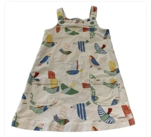 Mini Boden Corduroy Bird Jumper Dress Pockets Adjustable Girls Sz 5/6 - Picture 1 of 8