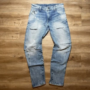 G Star RAW Jeans Men 33x32 Blue Arc 3D Loose Tapered Leg Acid Wash Destroyed - Picture 1 of 16