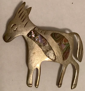 Süße Vintage Sterlingsilber Esel Burro Anstecknadel oder Brosche Intarsien Abalone Muschel - Bild 1 von 2