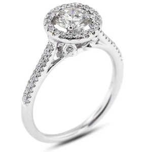 1,22 kt H VS2 runder natürlicher zertifizierter Diamanten Weißgold Halo Seitenstein Ring - Bild 1 von 11