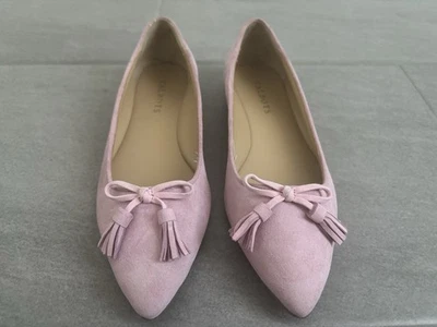 Zapatos sin cordones Talbots planos talla 7M rosa gamuza cuero lazo con borlas punta Foto 1 de 4