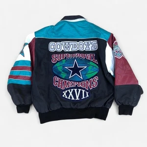 Chaqueta de cuero bombardero vintage años 90 Jeff Hamilton JH Dallas Cowboys Superbowl NFL - Imagen 1 de 8