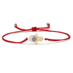 Gold Hamsa Evil Eye Rot Schnur Schutz Armband - Bild 1 von 2