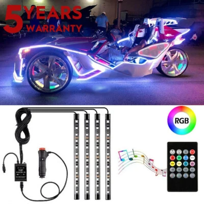 4PC Motorcycle Waterproof  RGB LED Strip Light Under Glow Neon Kit Music Control - Image 1 of 4