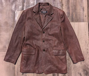 Mens Wilsons Pelle Studio Distressed Leather Brown Sportcoat Blazer Jacket M - Picture 1 of 11