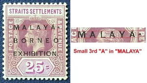 MALAYA-BORNEO EXHIBITION MBE opt Straits KGV 25c 3rd Raised "A" MLH SG#245 M5060 - Picture 1 of 4