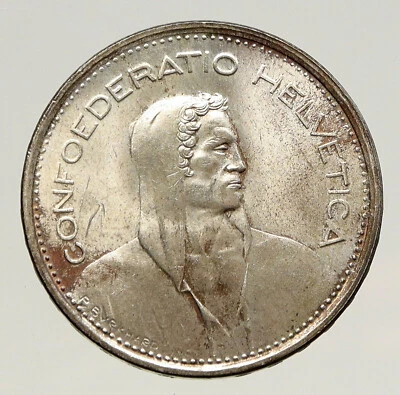 1966 B Switzerland Founding HERO WILLIAM TELL 5 Francs Silver Swiss Coin i93164 - Image 1 of 3