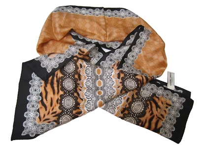 ADRIENNE LANDAU TIGER TRIBAL PRINT 100% SILK SCARF WRAP HEAD COVER -   11" x 54" - Image 1 of 4