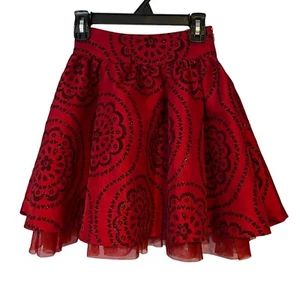 The Childrens Place Skater Skirt Girls Size 4 Red Glitter Pleated Holiday - Picture 1 of 11