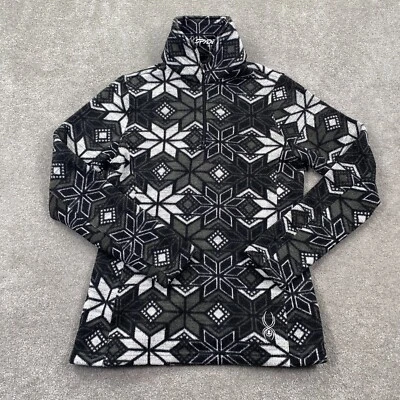 Suéter Spyder 1/4 Cremallera Copo de Nieve Tejido Para Mujer Talla 10 Negro Blanco Foto 1 de 4