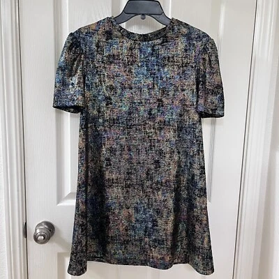 Zara Girls Iridescent Dress Rainbow Metallic Short Sleeve Girls Size 13-14 - Image 1 of 4
