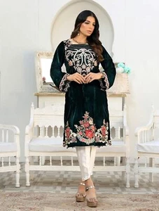 Velvet Kurti Dark Green Luxury Embroidery - Bild 1 von 2