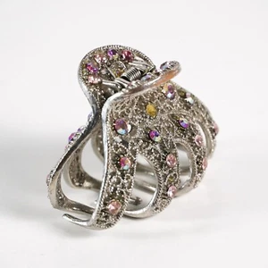 Vintage Conair Sophisticates Bejeweled Barrette Hair Clip Metal Jewelry Pink - Picture 1 of 9