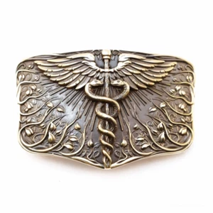 Medizinisches Messing Gürtelschnalle Caduceus, Handarbeit Arzt Medizinisches Korps Schnalle - Bild 1 von 21