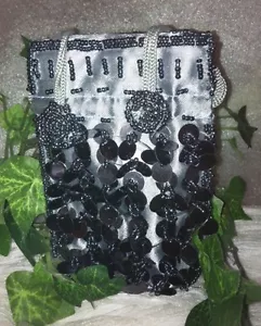 Formal beaded/sequin wrist purse w/cord beaded ties & beaded wrist handle - Picture 1 of 3