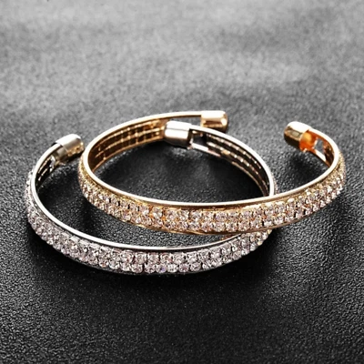 Gold, Silver Plated Iced Out Cuff Bangle Bracelet With CZ Hip Hop Jewelry Women - Image 1 of 4