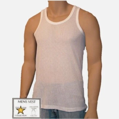 Mens Airtex Vests - SMALL TO 2XL 100% Cotton White Airtex Mesh PACKS OF 3/6/12 - Image 1 of 3