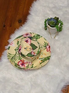 Cappello da sole Jantzen a tesa larga giallo tropicale floppy ~ ottime condizioni ~ - Foto 1 di 9