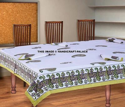 Indian Rectangular Napkins Set Indian Paisley Block Printed Cotton Table Cover - Image 1 of 4