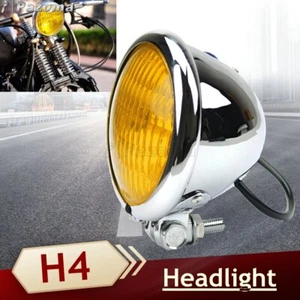 Bates Style 4.5 in Headlight H4 Headlamp For Harley Chopper Bobber Amber Lense - Picture 1 of 12