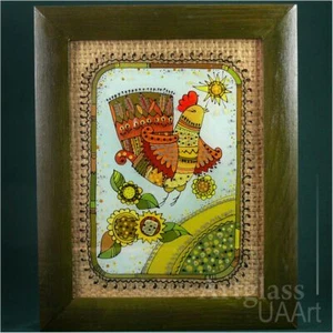 Ukrainisches Volk traditionelles Gemälde auf Glas handgefertigt gerahmt Wanddeko 19x24 - Bild 1 von 5