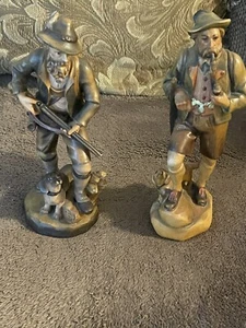 Two Vintage 7 1/2” German hunter and dog Hand carved From Germany - Picture 1 of 11