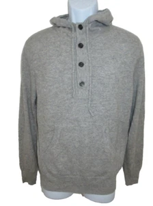 Lincs DC & Co 100% Cashmere Gray Henley Hooded Sweater Pouch Pocket Men's Sz M - Picture 1 of 4
