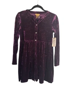 NWT Wrangler Girls XL Velvet Purple Long Sleeve Button Dress Pleated #3860 - Picture 1 of 11