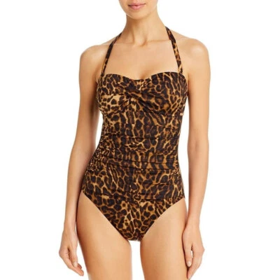 Lauren Ralph Lauren Brown Animal Print Ocelot Twist One Piece Swimsuit Sz 8 - Image 1 of 3