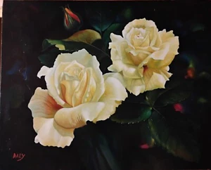"Rosebud" von Daly 24x30 Gelbe Rosen Original Öl/Leinwand - Bild 1 von 5