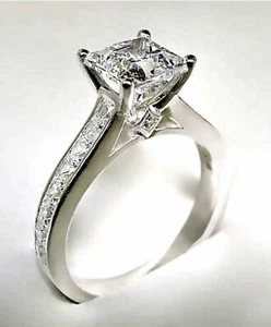 Princess Cut 2.35Ct Diamond Classic Engagement Ring Solid 14ct White Gold Size L - Picture 1 of 5
