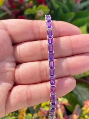 Pulsera Tenis Mujer 9Ct Esmeralda Laboratorio Creada Amatista 14k Chapado en Oro Blanco 7" Foto 1 de 4